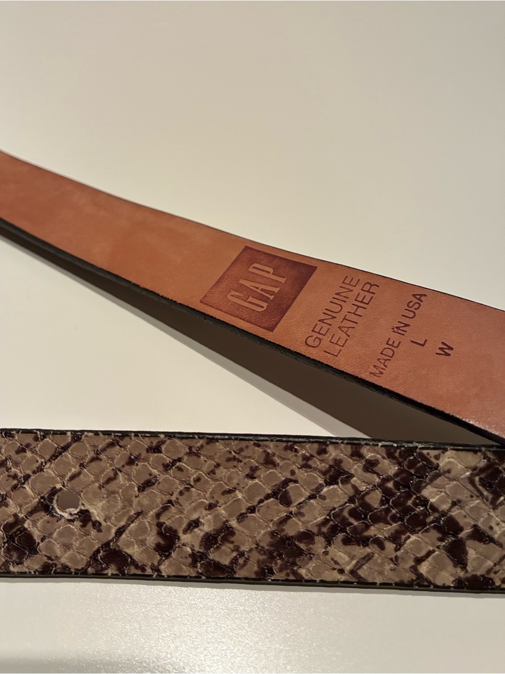 Authentic Gap Geniune Leather Snake-Print Belt, Silver-Tone Buckle, Made in USA. - Picture 3 of 4